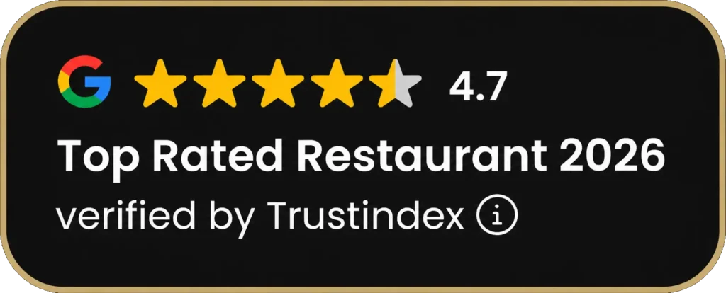 Top Rated Restaurant 2026 Badge – Italiaans Restaurant Amstelveen | 4.7 Google Top Rated Restaurant 2026 badge met Google beoordeling 4.7 sterren voor Italiaans restaurant Telepizza Amstelveen, geverifieerd door Trustindex