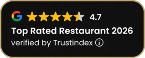 Top Rated Restaurant 2026 Badge – Italiaans Restaurant Amstelveen | 4.7 Google Top Rated Restaurant 2026 badge met Google beoordeling 4.7 sterren voor Italiaans restaurant Telepizza Amstelveen, geverifieerd door Trustindex